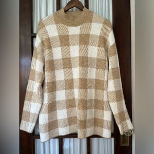 Plaid Tan and Cream Women's Sweater